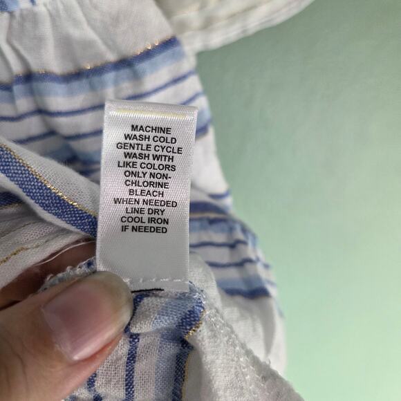 Cato Womens Peasant Top Linen Blue Stripe Ruffle Bell Coastal Nautical 22/24W - Picture 6 of 6